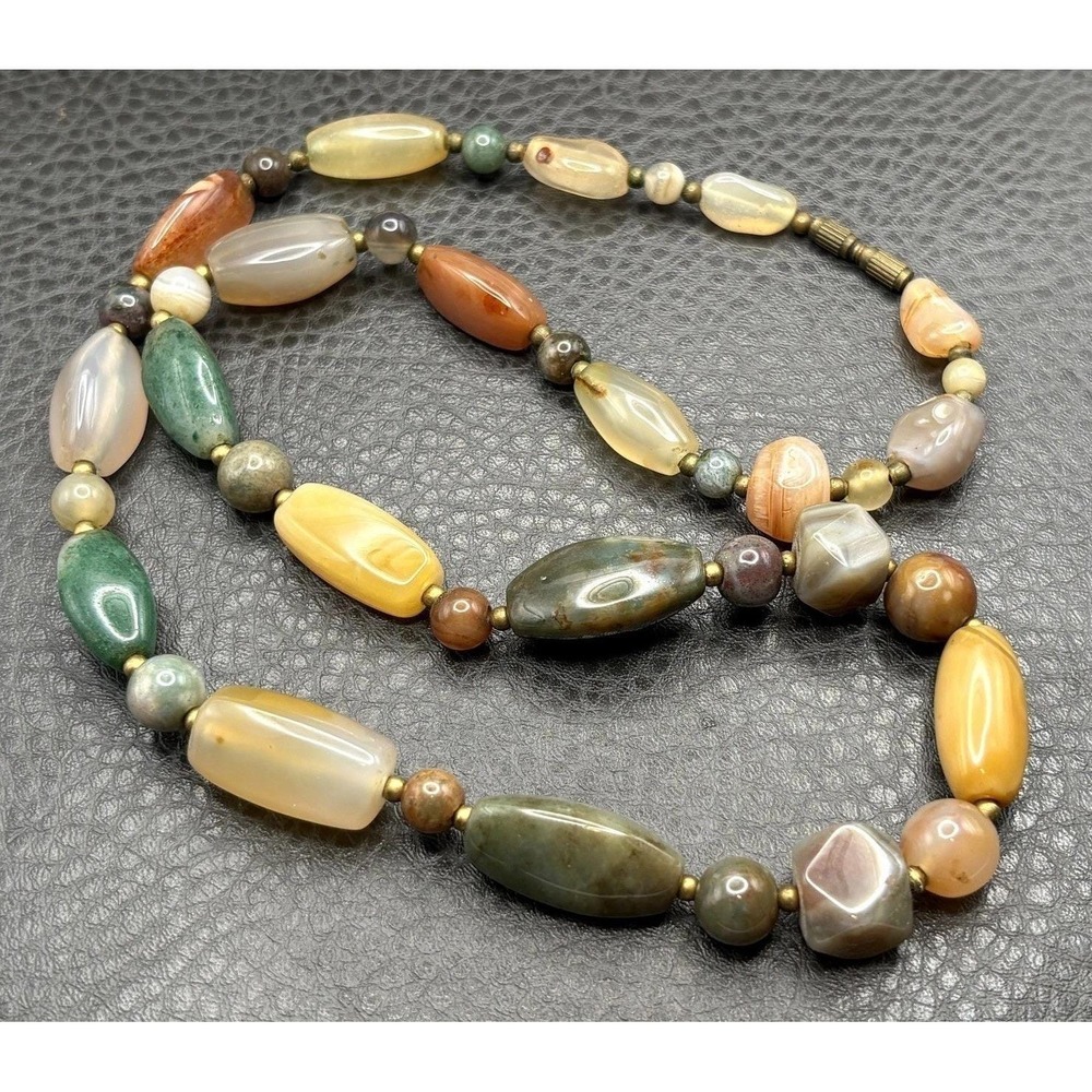 Vintage Beggars Bead Multi-Color Stone Polished Nugget Beaded Necklace 25"